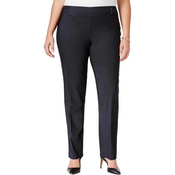 JM Collection Womens Petite Plus Size 20WP Tummy Control Pull-On Slim-Leg Pants - Picture 1 of 9
